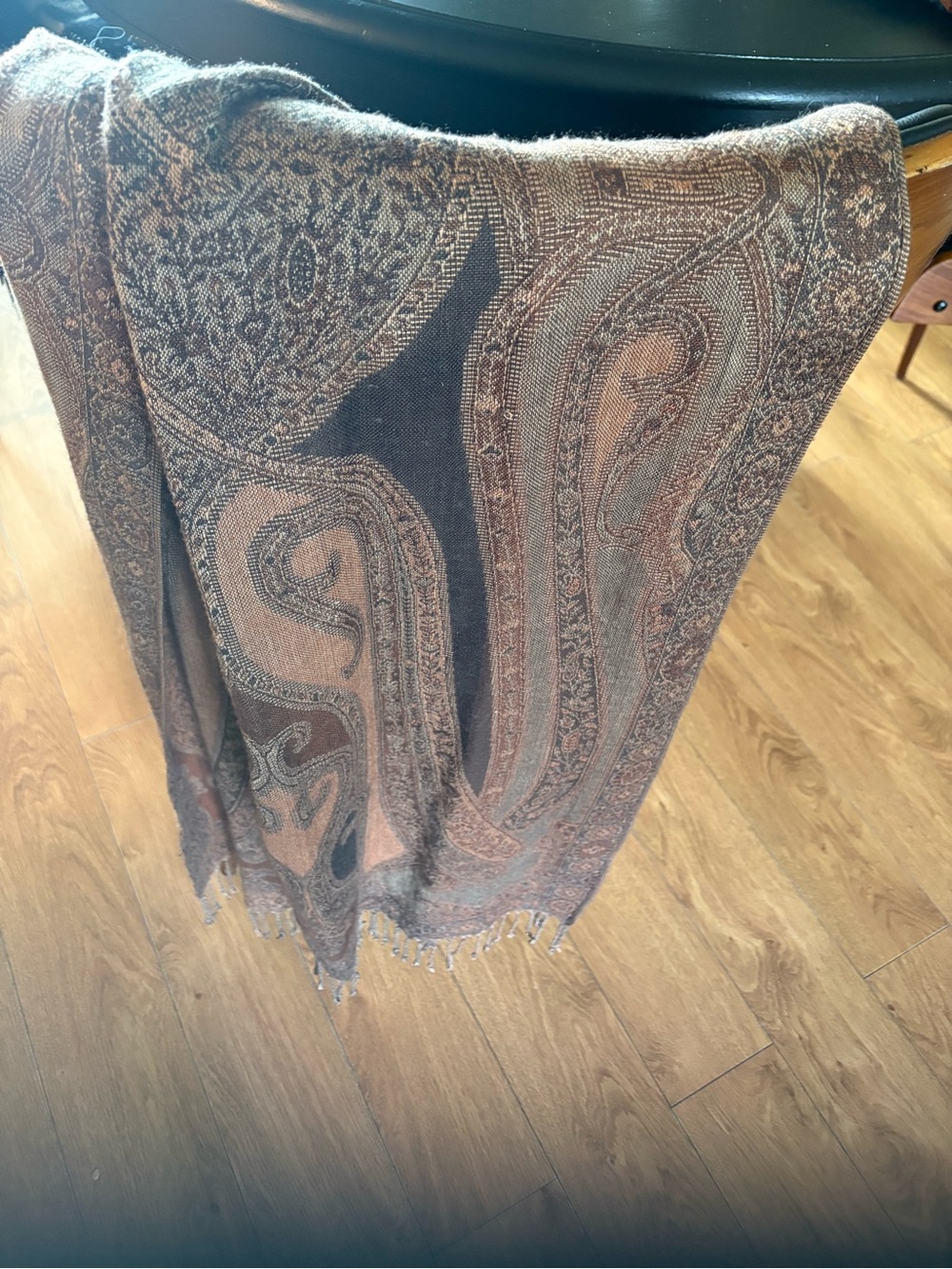 Paisley Knit Wrap Scarf in Brown and Tan